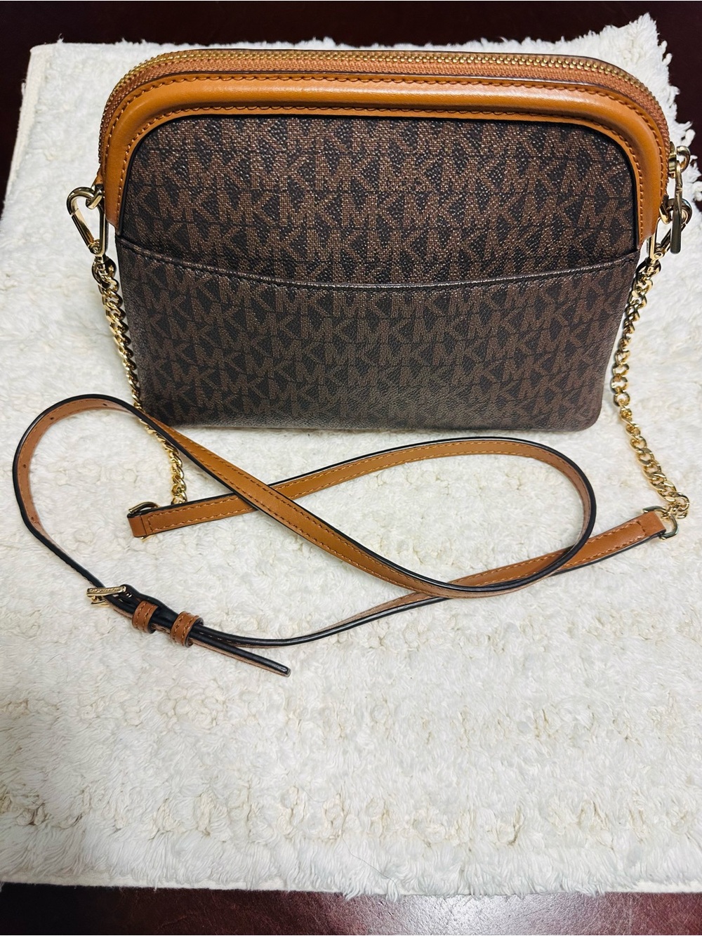 Michael Kors Brown Monogram Crossbody with Tan Trim - Picture 3 of 5